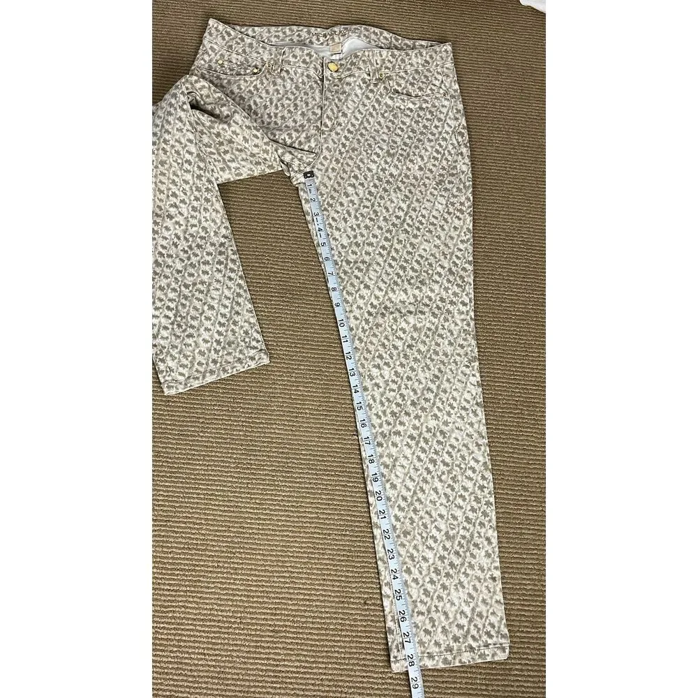 Michael Kors Tan Beige Geometric Print Pants, Size 10 Cotton‎
